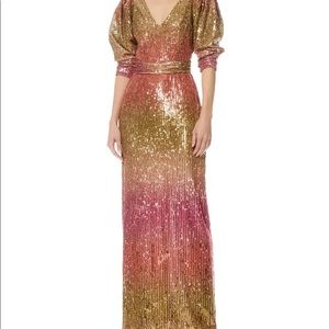 Adalee Ombre Sequined Puff-Sleeve Gown